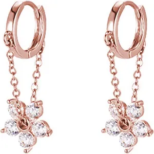 Reffeer 925 Sterling Silver Flower Chain Drop Earrings Hoop for Women Teens Huggie Hoop Dangle Earrings Chain