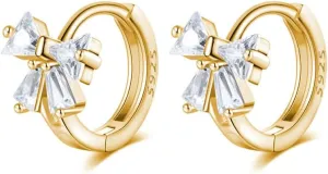 Reffeer Solid 925 Sterling Silver CZ Bow Hoop Earrings Ribbon for Women Teens Small Bowknot Hoop Earrings Cartilage