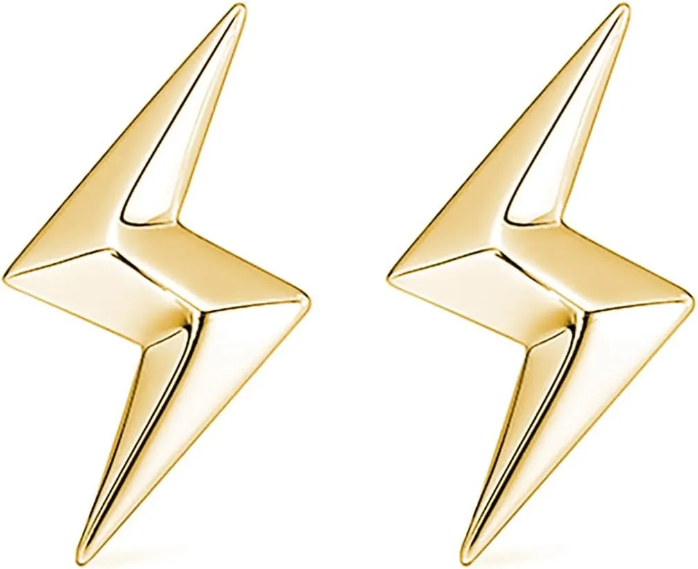 Reffeer Solid 925 Sterling Silver Lightning Earrings Stud for Women Teens Lightning Bolt Studs Earrings Minimalist Post Stud Earrings