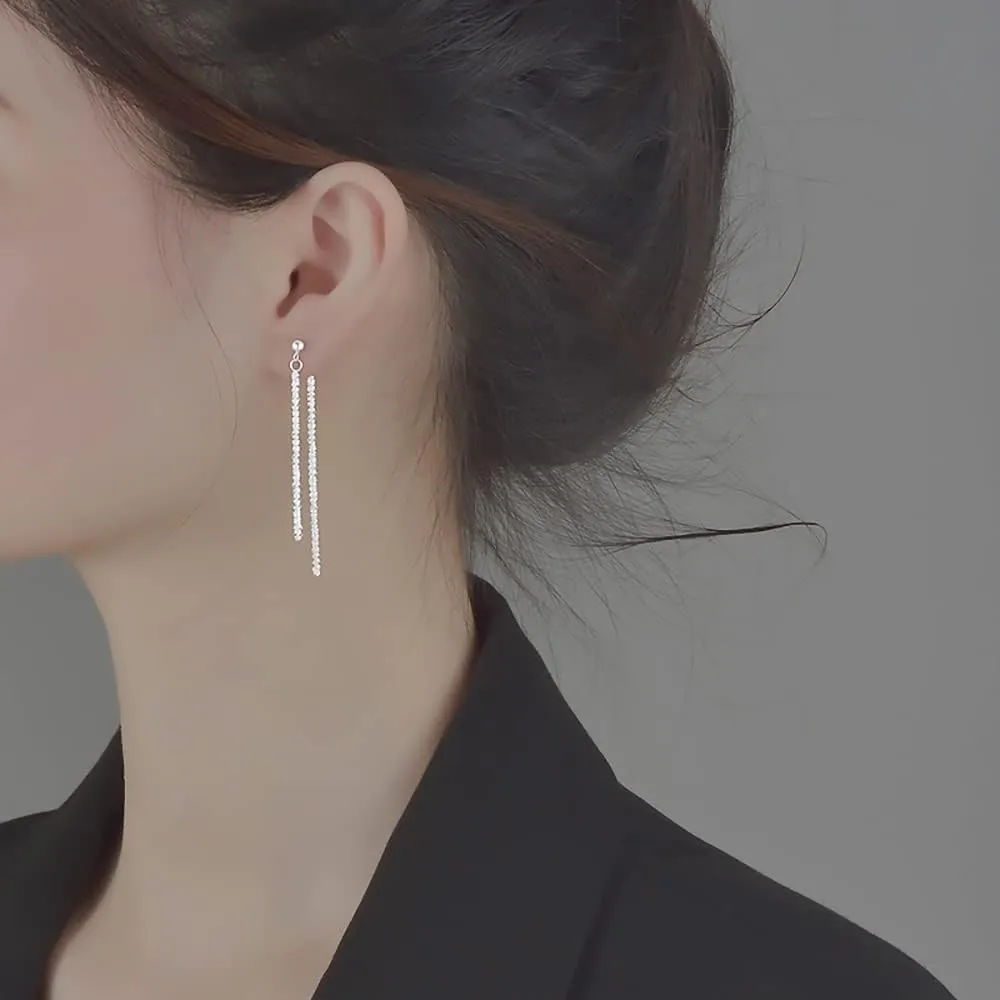 Reffeer Solid 925 Sterling Silver Tassel Chain Dangle Earrings for Women Teens Minimalist Dangle Earrings Drops