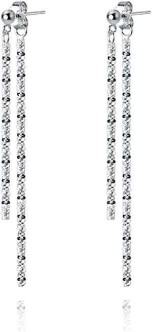 Reffeer Solid 925 Sterling Silver Tassel Chain Dangle Earrings for Women Teens Minimalist Dangle Earrings Drops