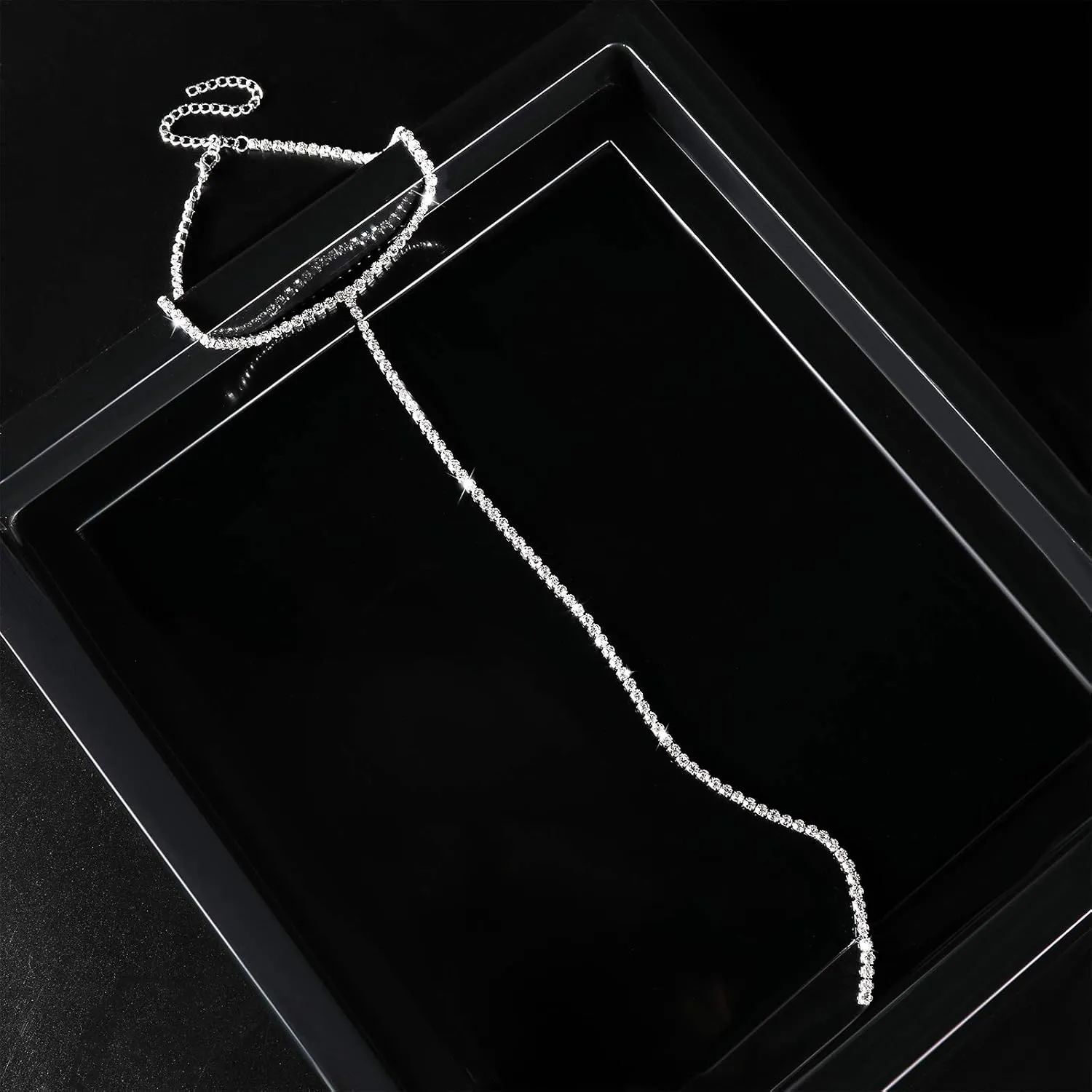 Rhinestone Choker Necklaces Silver Sparkly Diamond Choker Crystal Necklace for Women