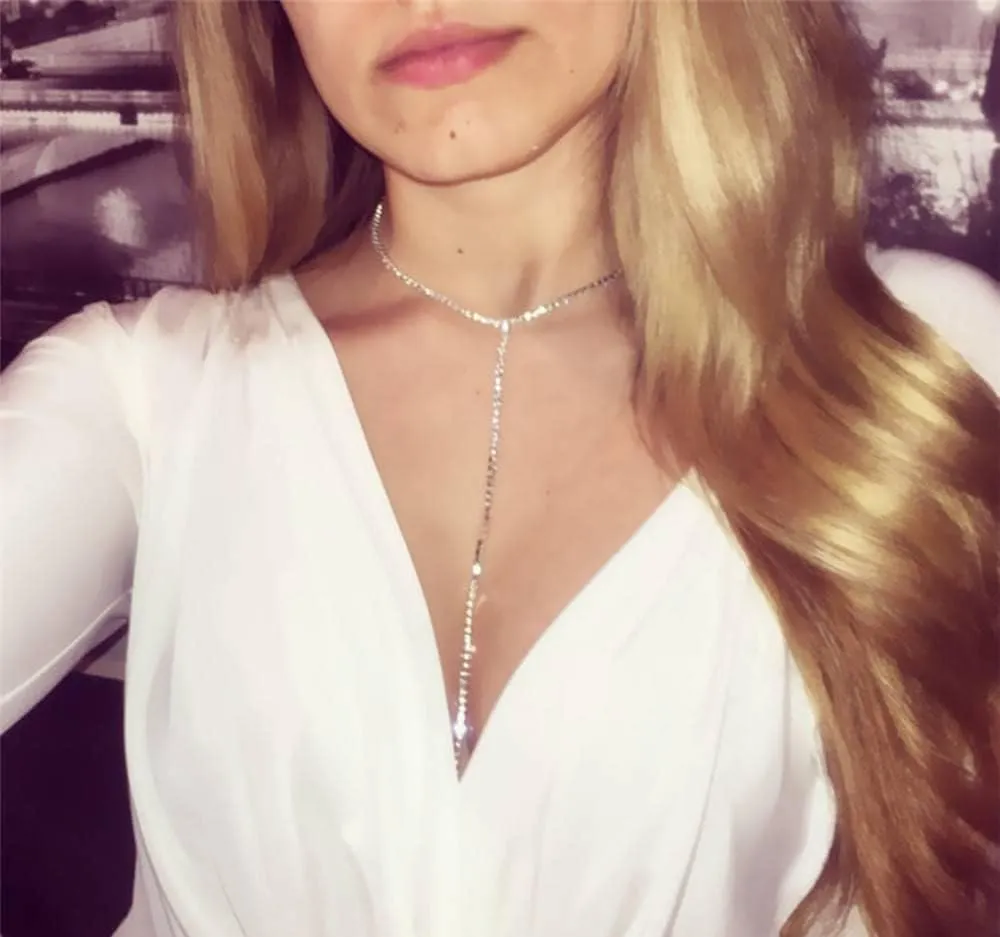 Rhinestone Choker Necklaces Silver Sparkly Diamond Choker Crystal Necklace for Women