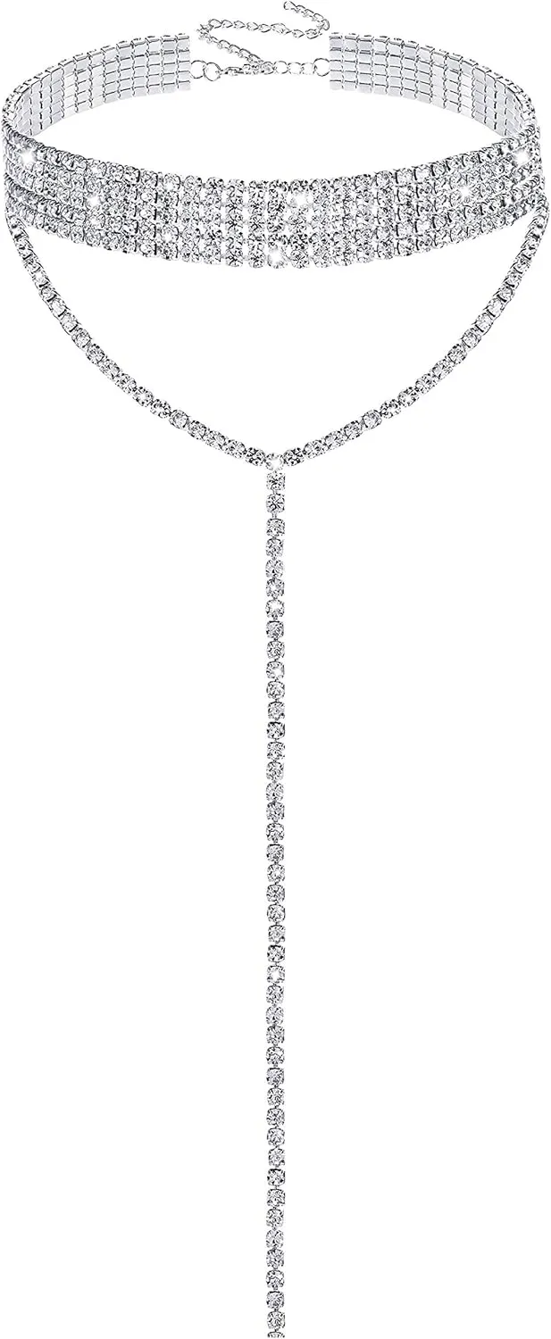 Rhinestone Choker Necklaces Silver Sparkly Diamond Choker Crystal Necklace for Women