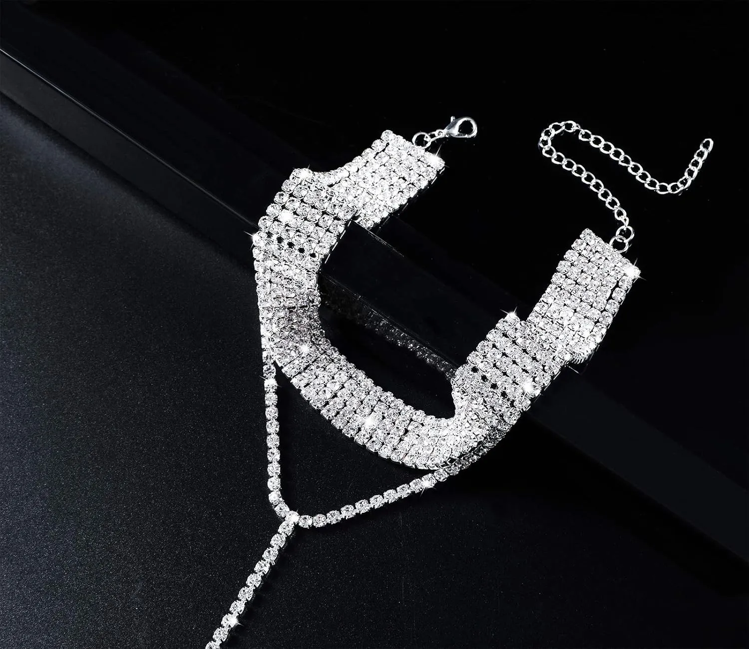 Rhinestone Choker Necklaces Silver Sparkly Diamond Choker Crystal Necklace for Women