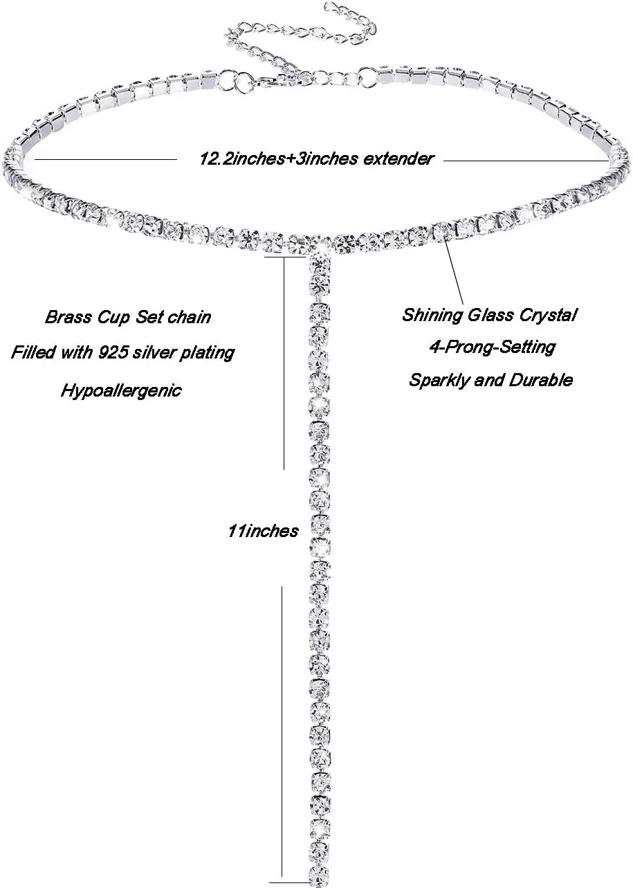 Rhinestone Choker Necklaces Silver Sparkly Diamond Choker Crystal Necklace for Women