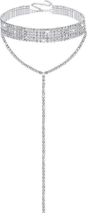 Rhinestone Choker Necklaces Silver Sparkly Diamond Choker Crystal Necklace for Women
