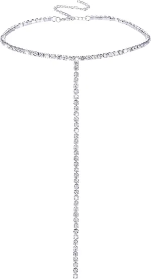 Rhinestone Choker Necklaces Silver Sparkly Diamond Choker Crystal Necklace for Women