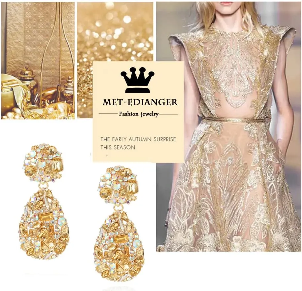 Rhinestone Statement Earrings Teardrop Costume Earrings Cluster Crystal Chandelier Drop Dangle Earrings for Women