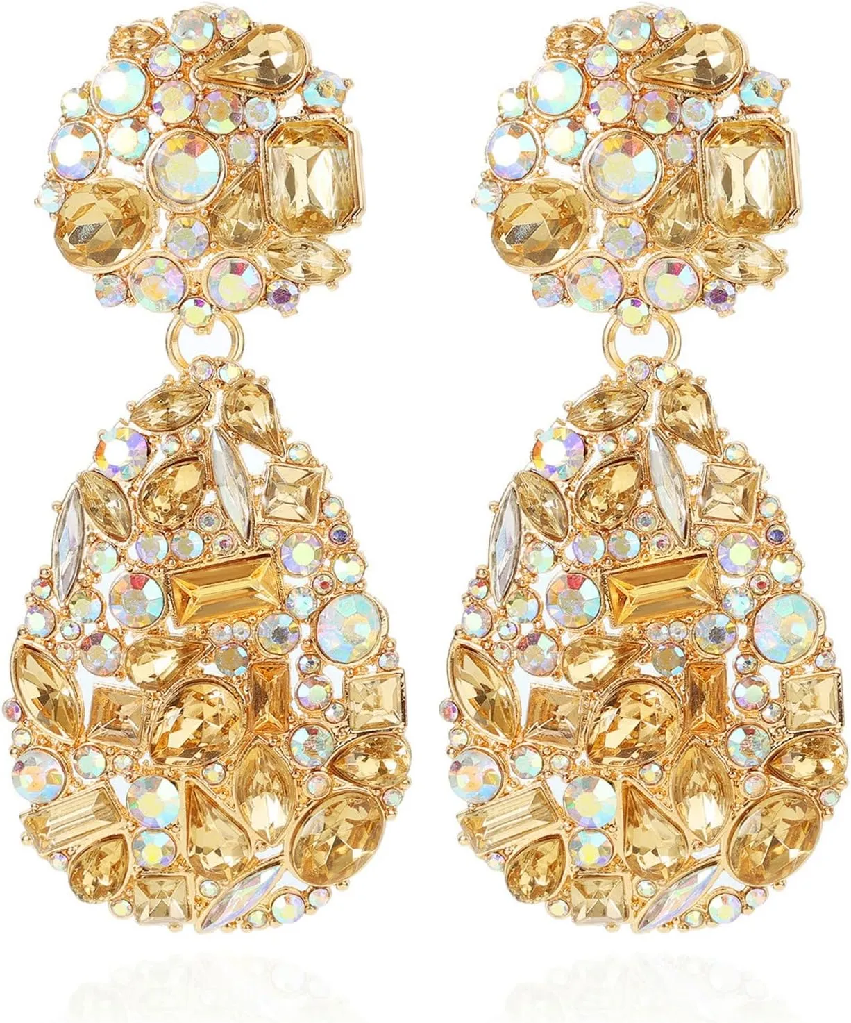 Rhinestone Statement Earrings Teardrop Costume Earrings Cluster Crystal Chandelier Drop Dangle Earrings for Women