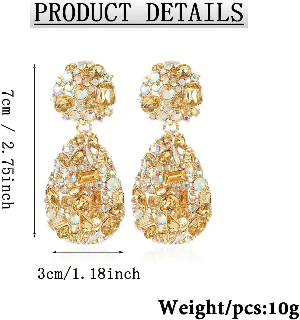 Rhinestone Statement Earrings Teardrop Costume Earrings Cluster Crystal Chandelier Drop Dangle Earrings for Women