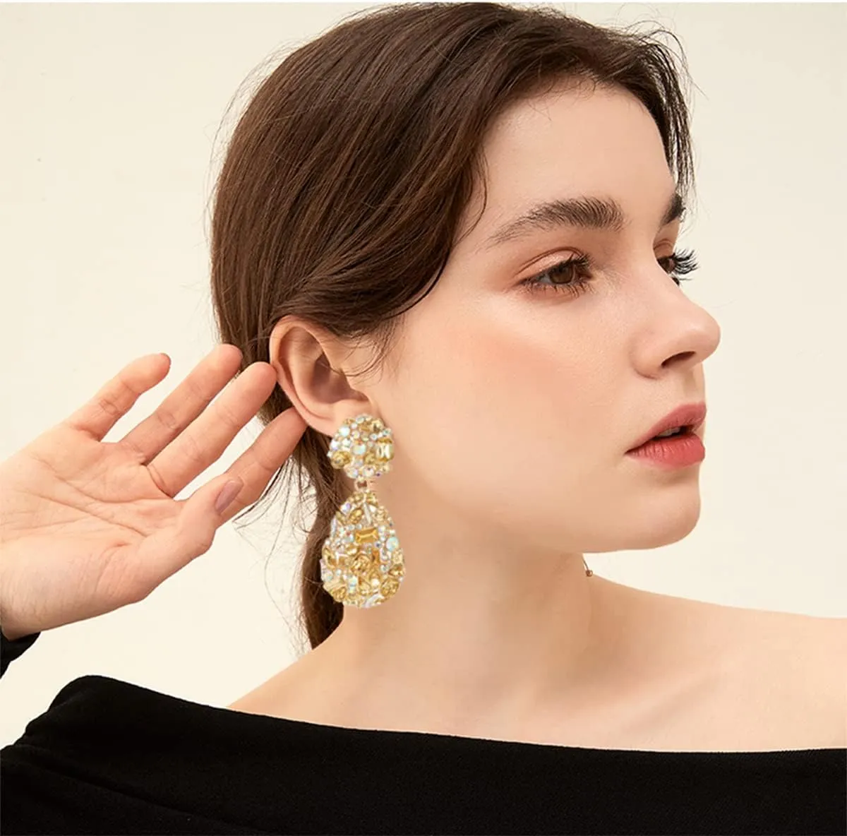 Rhinestone Statement Earrings Teardrop Costume Earrings Cluster Crystal Chandelier Drop Dangle Earrings for Women