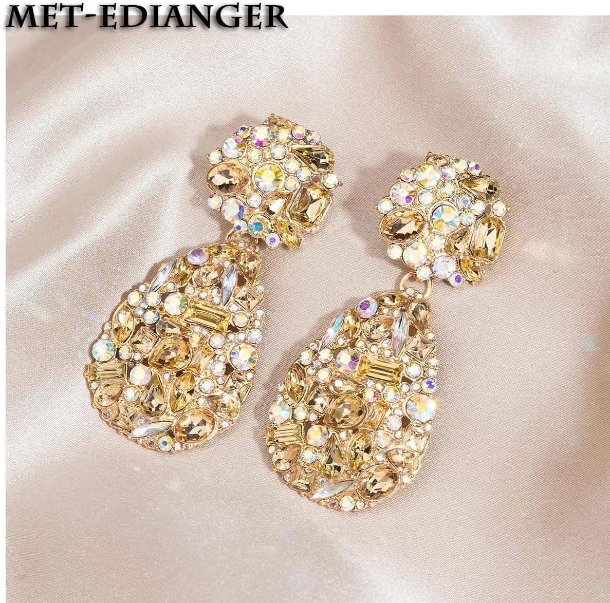 Rhinestone Statement Earrings Teardrop Costume Earrings Cluster Crystal Chandelier Drop Dangle Earrings for Women