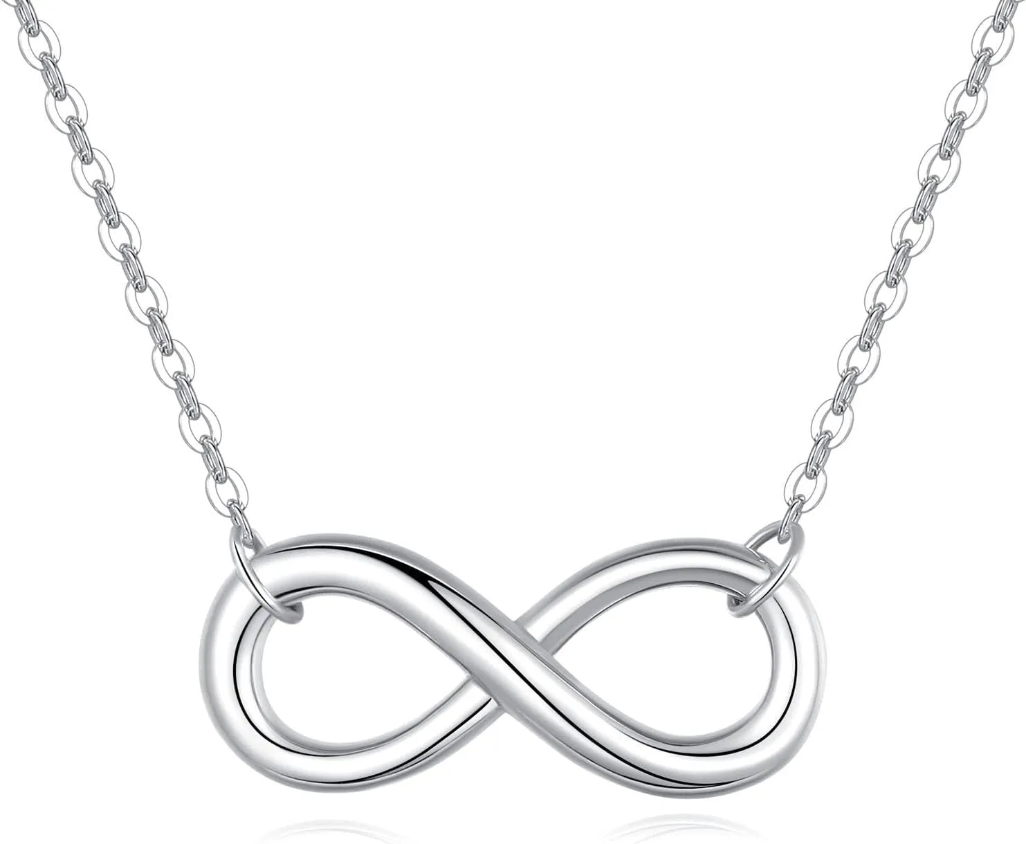 Rhodium Plated 925 Sterling Silver Infinity Necklaces for Women, 18 Inch