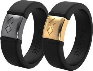 Rinfit Silicone Rings for Women 6mm Wide & Men 7mm Wide, 2mm Thick - Silicone Wedding Bands- Infinity Ring with Metal Plate - Patented Design