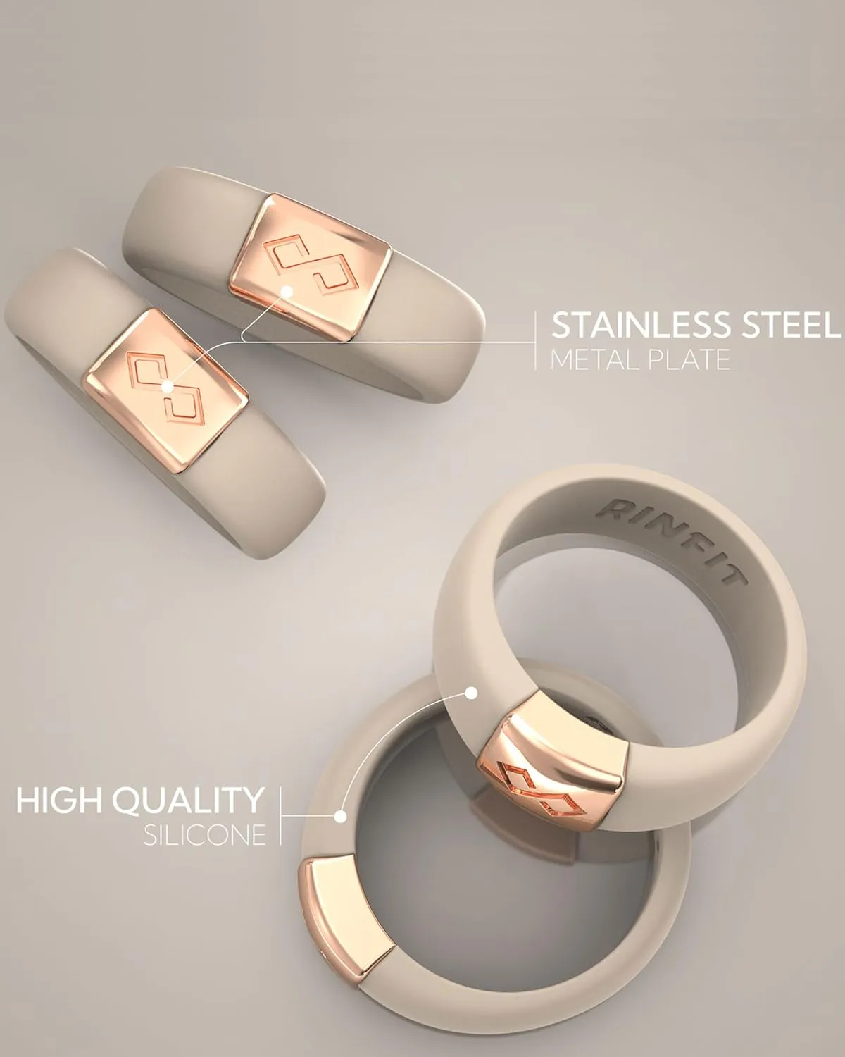 Rinfit Silicone Rings for Women 6mm Wide & Men 7mm Wide, 2mm Thick - Silicone Wedding Bands- Infinity Ring with Metal Plate - Patented Design