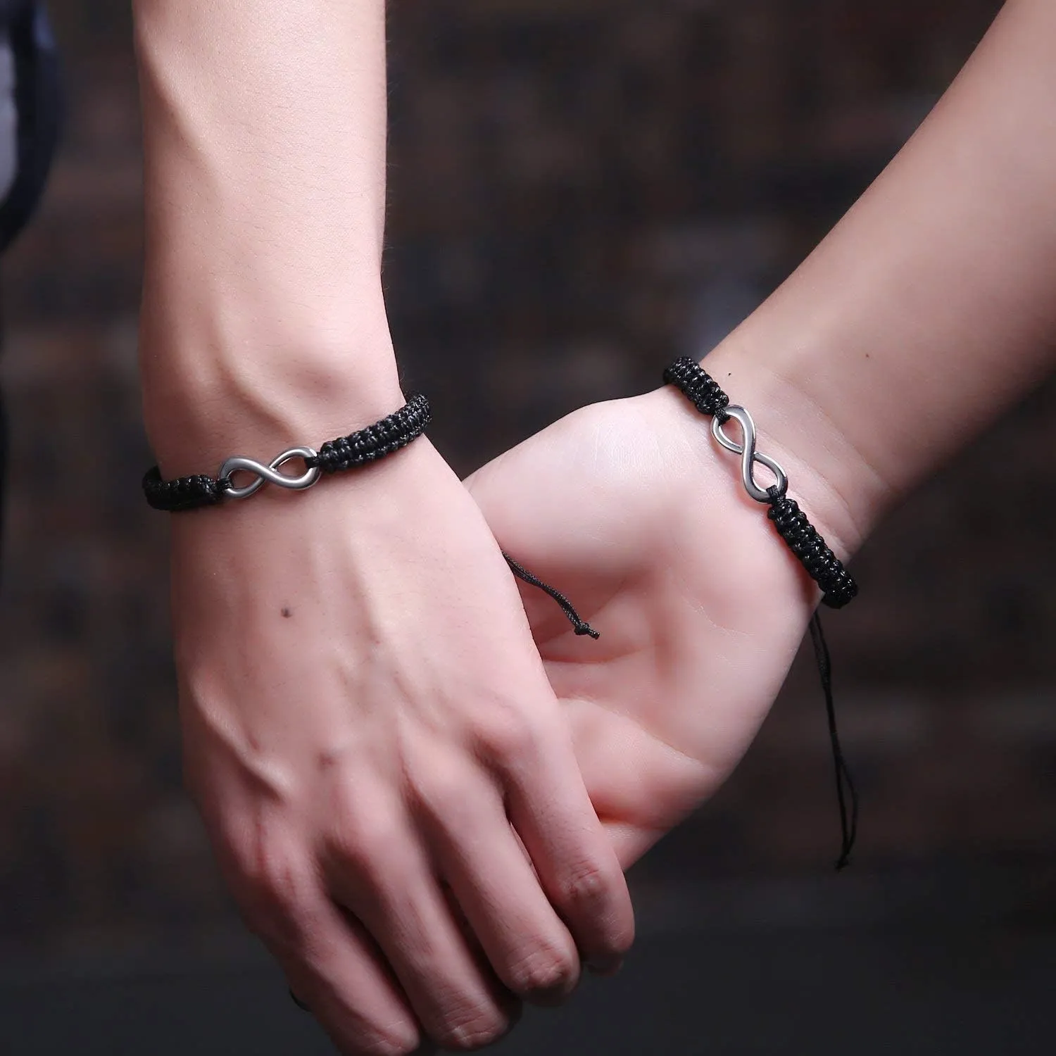 RINHOO 2PC/Set Stainless Steel 8 Infinity Couple Bracelet Braided Leather Rope Bangle Wrist Adjustable Chain Fit 7-9 Inch for Lover Friendship