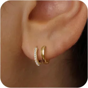 Risamilo Gold Earrings for Women Dainty Cubic Zirconia Studs Small Hoops Lightweight Trendy Jewelry Gift