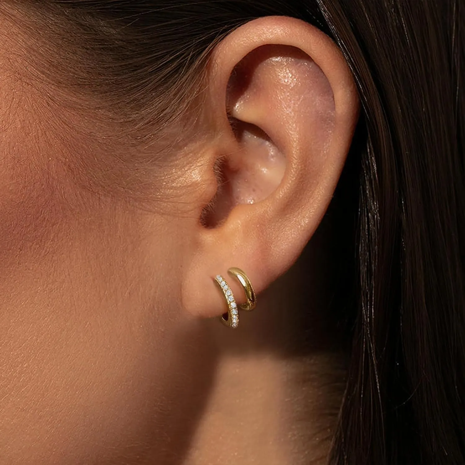 Risamilo Gold Earrings for Women Dainty Cubic Zirconia Studs Small Hoops Lightweight Trendy Jewelry Gift
