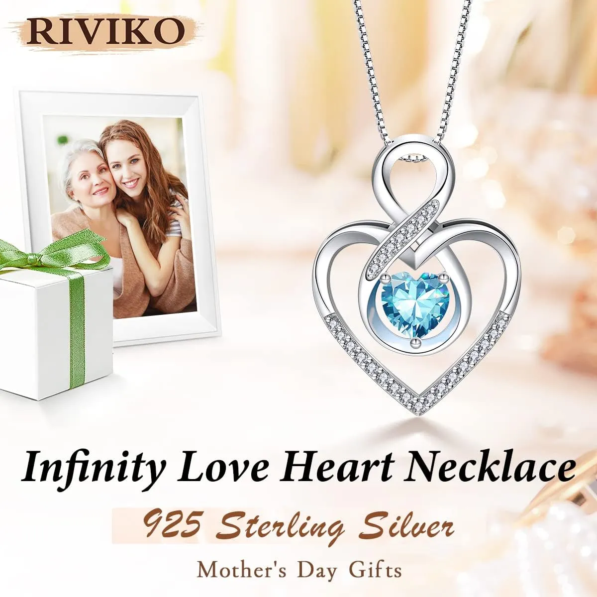 RIVIKO Infinity Heart Symbol Necklace for Women 925 Sterling Silver Love Heart Pendant Valentine's Day Mother's Day Anniversary Birthday Christmas Jewelry Gifts for Women Mom Wife Sister Her Friends