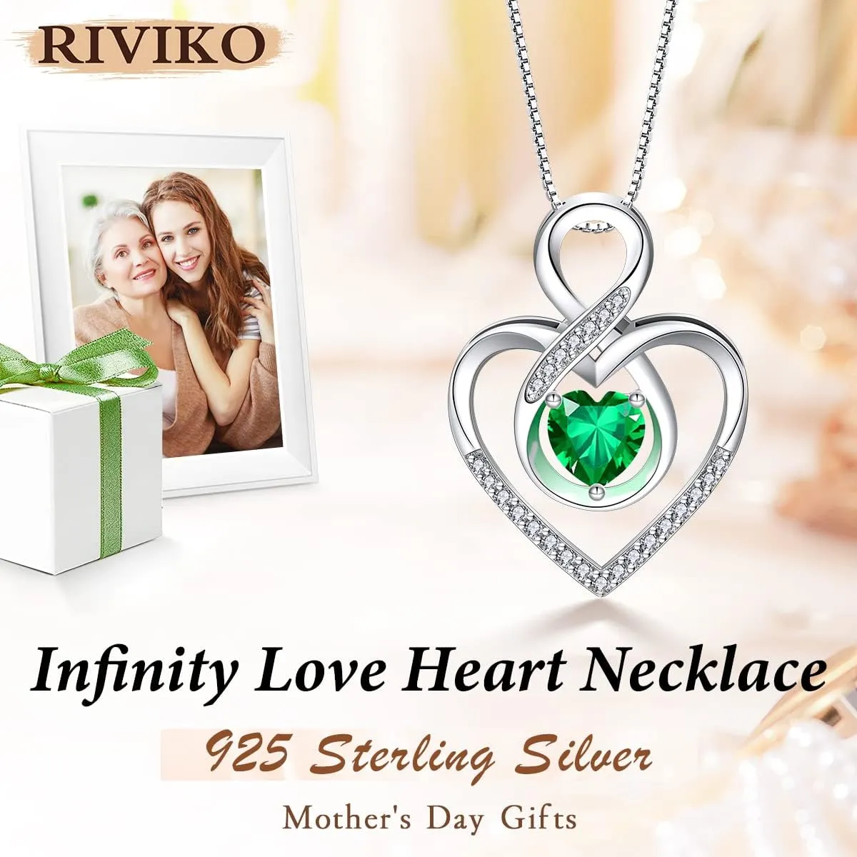 RIVIKO Infinity Heart Symbol Necklace for Women 925 Sterling Silver Love Heart Pendant Valentine's Day Mother's Day Anniversary Birthday Christmas Jewelry Gifts for Women Mom Wife Sister Her Friends