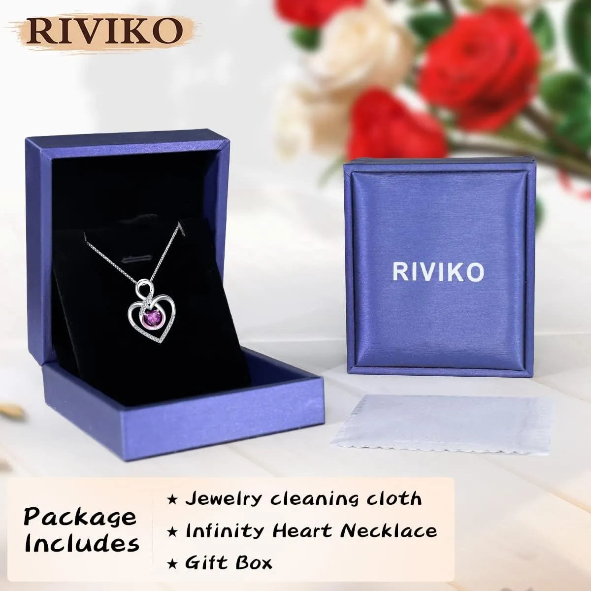 RIVIKO Infinity Heart Symbol Necklace for Women 925 Sterling Silver Love Heart Pendant Valentine's Day Mother's Day Anniversary Birthday Christmas Jewelry Gifts for Women Mom Wife Sister Her Friends