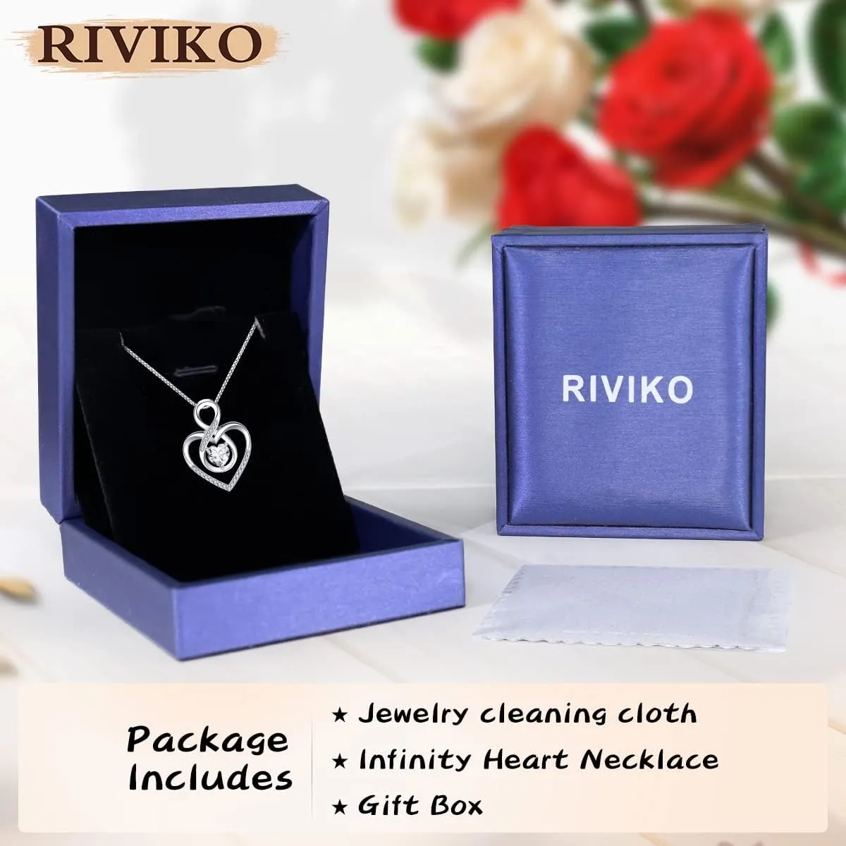RIVIKO Infinity Heart Symbol Necklace for Women 925 Sterling Silver Love Heart Pendant Valentine's Day Mother's Day Anniversary Birthday Christmas Jewelry Gifts for Women Mom Wife Sister Her Friends