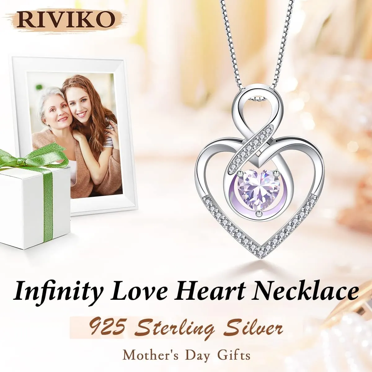 RIVIKO Infinity Heart Symbol Necklace for Women 925 Sterling Silver Love Heart Pendant Valentine's Day Mother's Day Anniversary Birthday Christmas Jewelry Gifts for Women Mom Wife Sister Her Friends