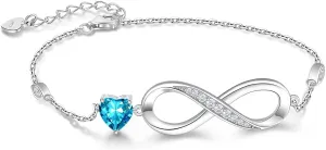 RIVIKO Infinity Love Heart Symbol Charm Bracelet for Women 925 Sterling Silver Adjustable Birthday Valentines Day Christmas Mothers Day Jewelry Gift for Mom Women Wife Her Friends