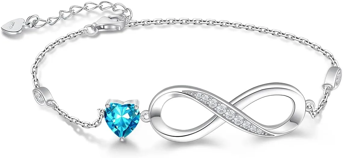 RIVIKO Infinity Love Heart Symbol Charm Bracelet for Women 925 Sterling Silver Adjustable Birthday Valentines Day Christmas Mothers Day Jewelry Gift for Mom Women Wife Her Friends