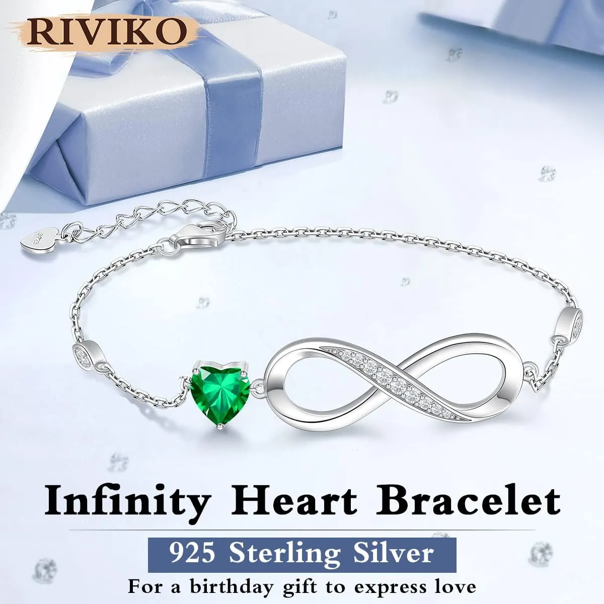 RIVIKO Infinity Love Heart Symbol Charm Bracelet for Women 925 Sterling Silver Adjustable Birthday Valentines Day Christmas Mothers Day Jewelry Gift for Mom Women Wife Her Friends
