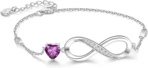 RIVIKO Infinity Love Heart Symbol Charm Bracelet for Women 925 Sterling Silver Adjustable Birthday Valentines Day Christmas Mothers Day Jewelry Gift for Mom Women Wife Her Friends