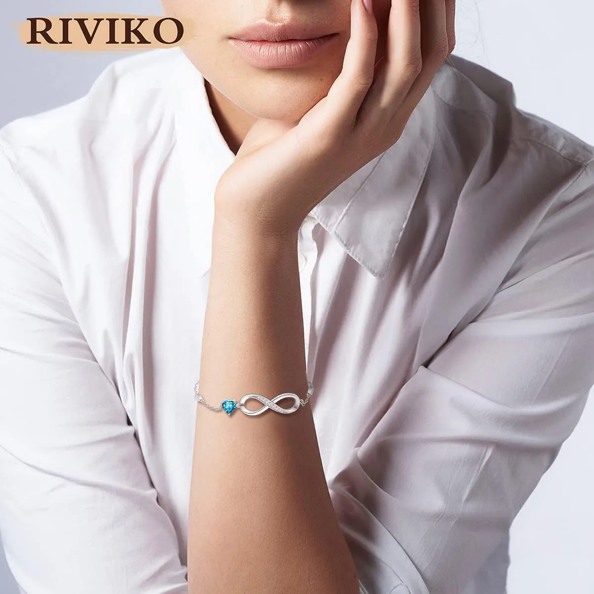 RIVIKO Infinity Love Heart Symbol Charm Bracelet for Women 925 Sterling Silver Adjustable Birthday Valentines Day Christmas Mothers Day Jewelry Gift for Mom Women Wife Her Friends