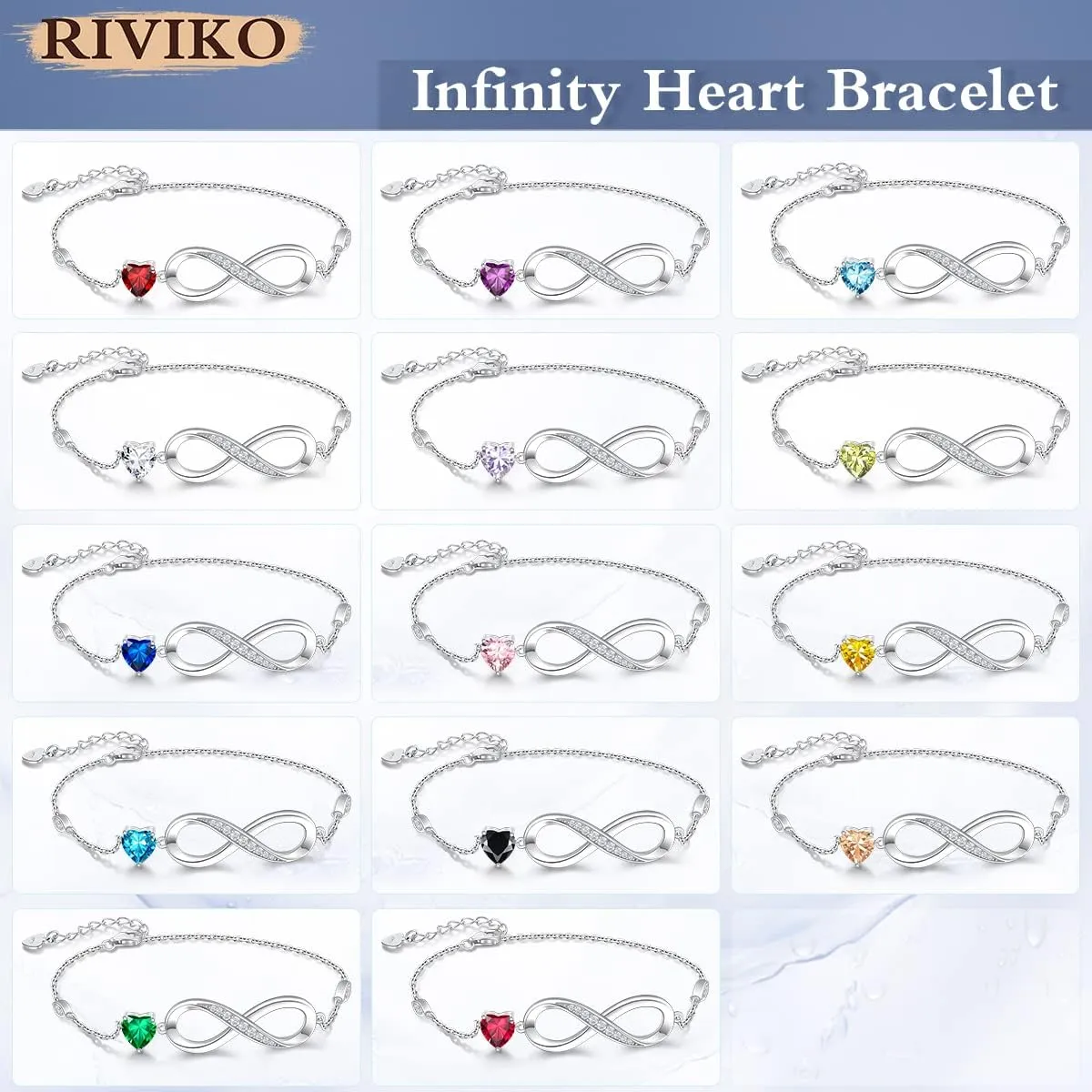 RIVIKO Infinity Love Heart Symbol Charm Bracelet for Women 925 Sterling Silver Adjustable Birthday Valentines Day Christmas Mothers Day Jewelry Gift for Mom Women Wife Her Friends