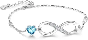 RIVIKO Infinity Love Heart Symbol Charm Bracelet for Women 925 Sterling Silver Adjustable Birthday Valentines Day Christmas Mothers Day Jewelry Gift for Mom Women Wife Her Friends