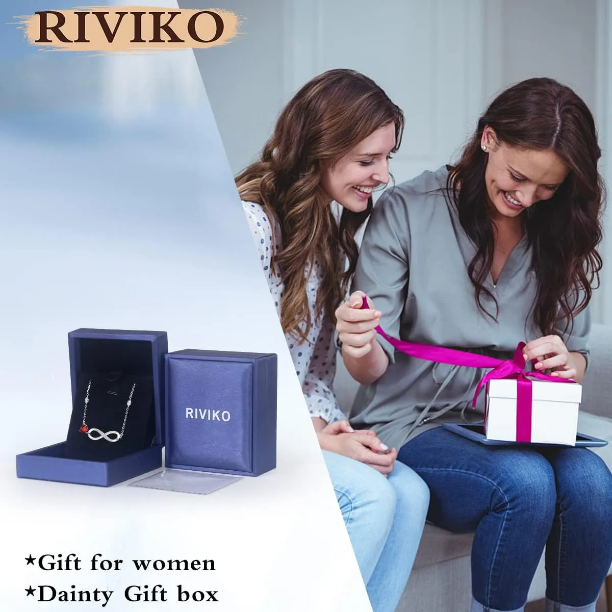 RIVIKO Infinity Love Heart Symbol Charm Bracelet for Women 925 Sterling Silver Adjustable Birthday Valentines Day Christmas Mothers Day Jewelry Gift for Mom Women Wife Her Friends