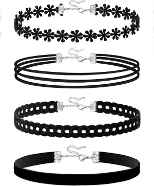 Ronglry 3pcs Black Choker Necklace for Women Black Velvet Choker Set Layered Black Choker Necklaces Classic Chokers for Women Adjustable Gothic Lace Black Collar Necklace for Party Cosplay Christmas Birthday Jewelry Gifts