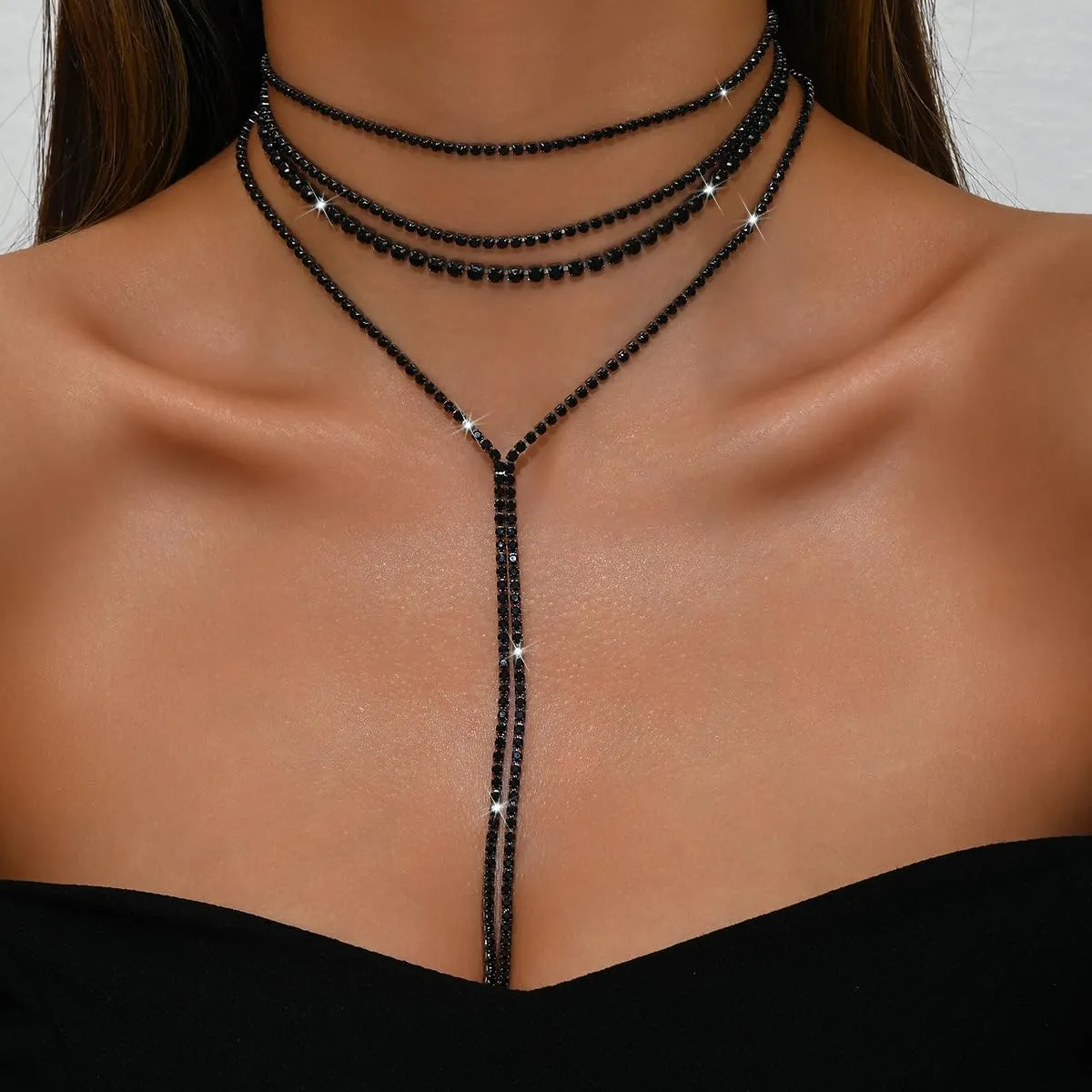 Ronglry Rhinestone Choker Necklace for Women Silver Diamond Choker Necklaces for Women Sparkly Crystal Rhinestone Necklace for Women Silver Chokers for Women Party Prom Wedding Jewelry Accessories