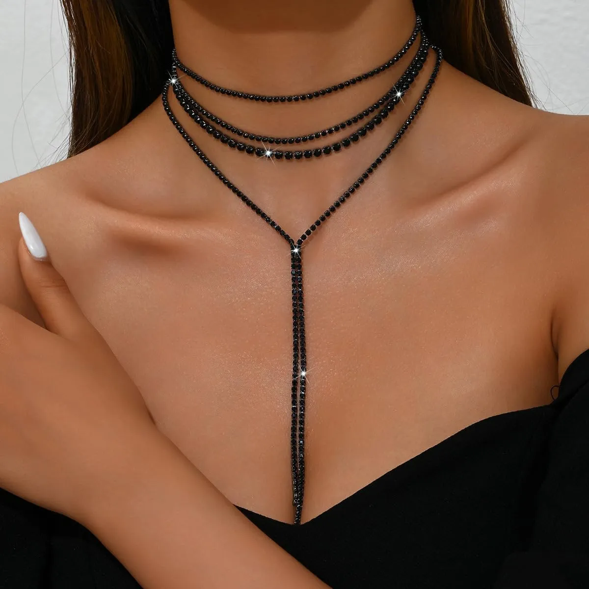 Ronglry Rhinestone Choker Necklace for Women Silver Diamond Choker Necklaces for Women Sparkly Crystal Rhinestone Necklace for Women Silver Chokers for Women Party Prom Wedding Jewelry Accessories