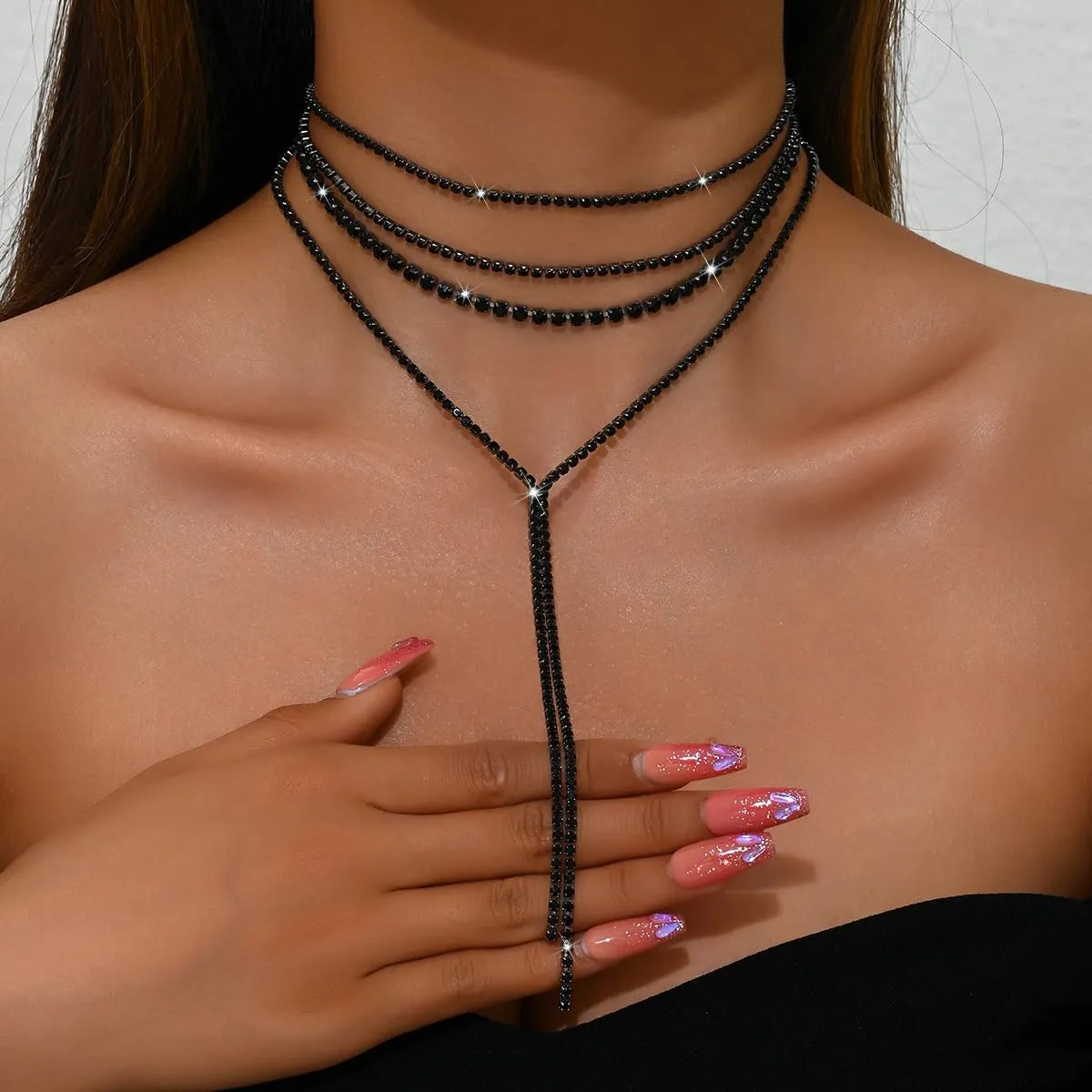 Ronglry Rhinestone Choker Necklace for Women Silver Diamond Choker Necklaces for Women Sparkly Crystal Rhinestone Necklace for Women Silver Chokers for Women Party Prom Wedding Jewelry Accessories