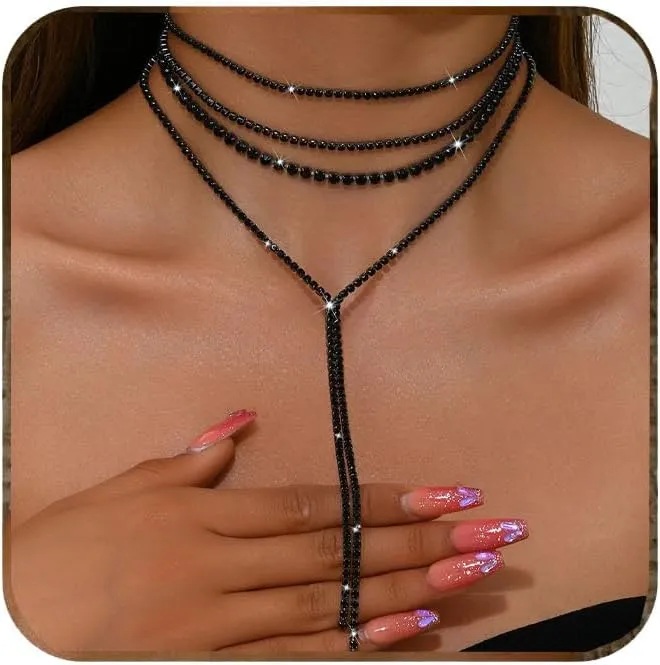 Ronglry Rhinestone Choker Necklace for Women Silver Diamond Choker Necklaces for Women Sparkly Crystal Rhinestone Necklace for Women Silver Chokers for Women Party Prom Wedding Jewelry Accessories