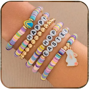 Ronglry Valentines Bracelet for Women Clay Bead Bracelet Heishi Surfer Bracelets Set Love Heart Valentines beaded Bracelets Bulk Cute Pink Red Stackable Stretch Bracelets for Valentines Accessories Jewelry Gifts
