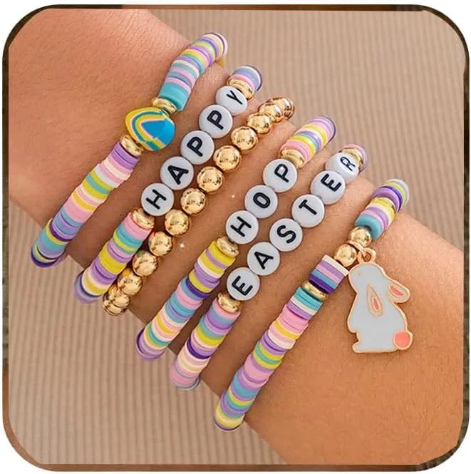 Ronglry Valentines Bracelet for Women Clay Bead Bracelet Heishi Surfer Bracelets Set Love Heart Valentines beaded Bracelets Bulk Cute Pink Red Stackable Stretch Bracelets for Valentines Accessories Jewelry Gifts