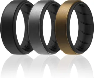 ROQ Silicone Rubber Wedding Ring for Men, Comfort Fit, Men's Wedding Band, Durable, Breathable Rubber Engagement Ring/Band, Step Edge, Multi Packs, Multi Colors