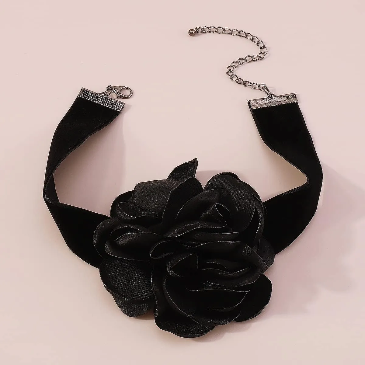Rose Black Velvet Floral Choker Necklace - Camellia Daisy Rosette - Spring Summer Flower Jewelry
