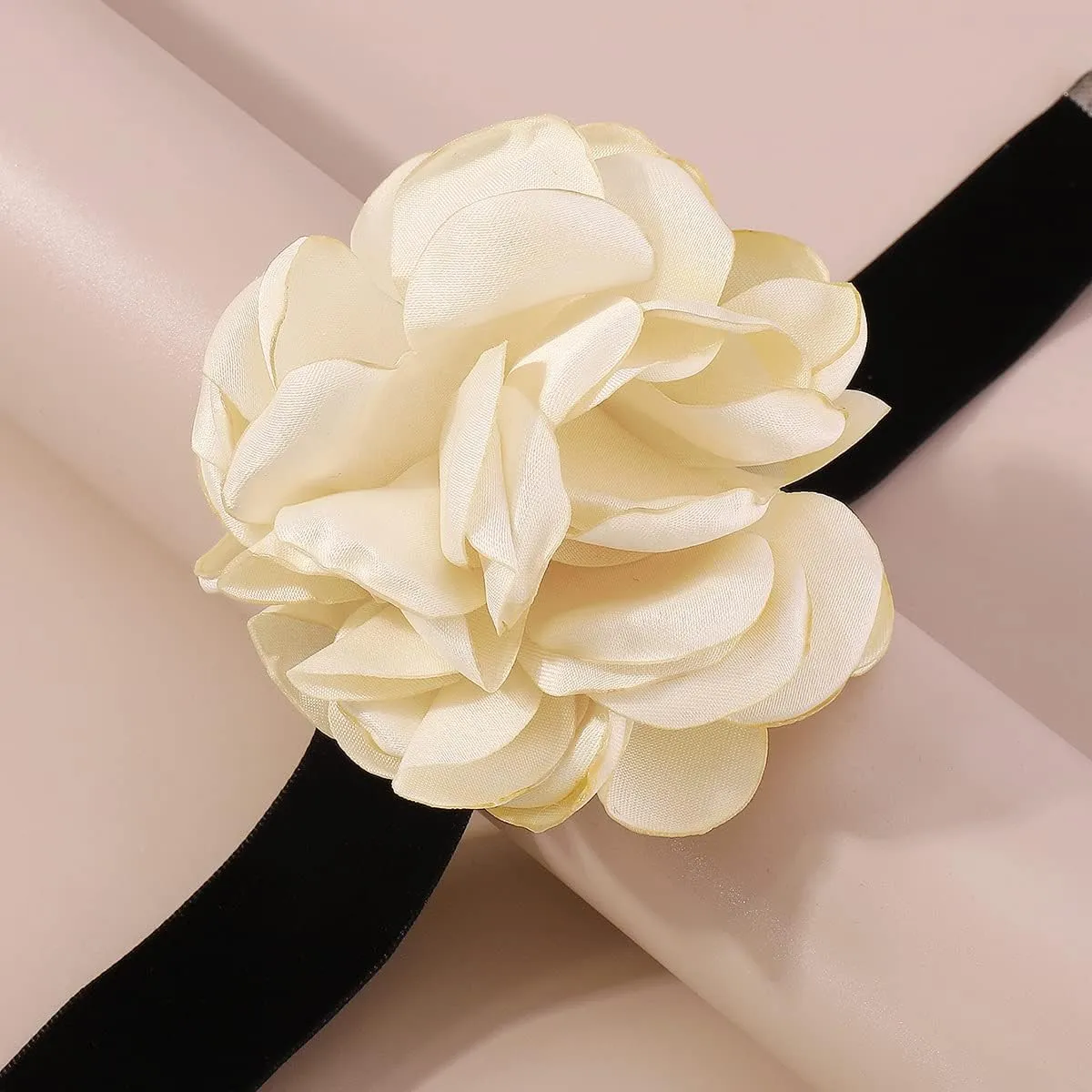 Rose Black Velvet Floral Choker Necklace - Camellia Daisy Rosette - Spring Summer Flower Jewelry