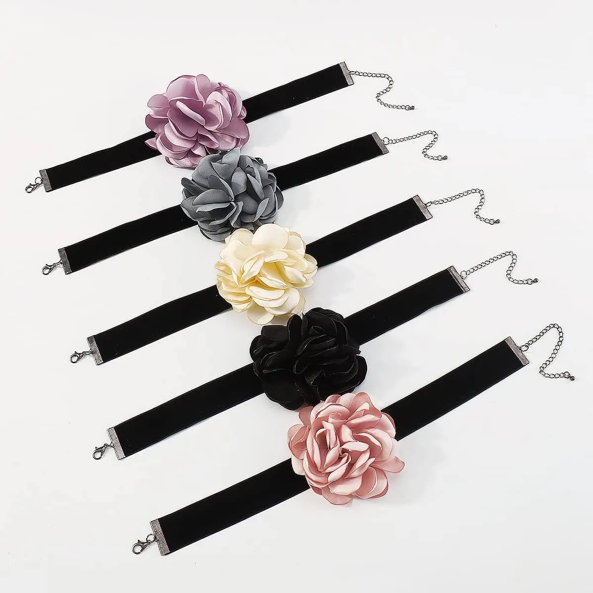 Rose Black Velvet Floral Choker Necklace - Camellia Daisy Rosette - Spring Summer Flower Jewelry