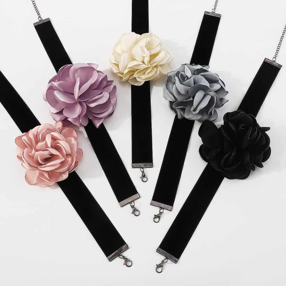 Rose Black Velvet Floral Choker Necklace - Camellia Daisy Rosette - Spring Summer Flower Jewelry