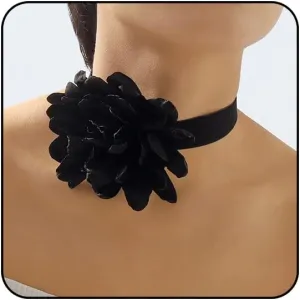 Rose Black Velvet Floral Choker Necklace - Camellia Daisy Rosette - Spring Summer Flower Jewelry