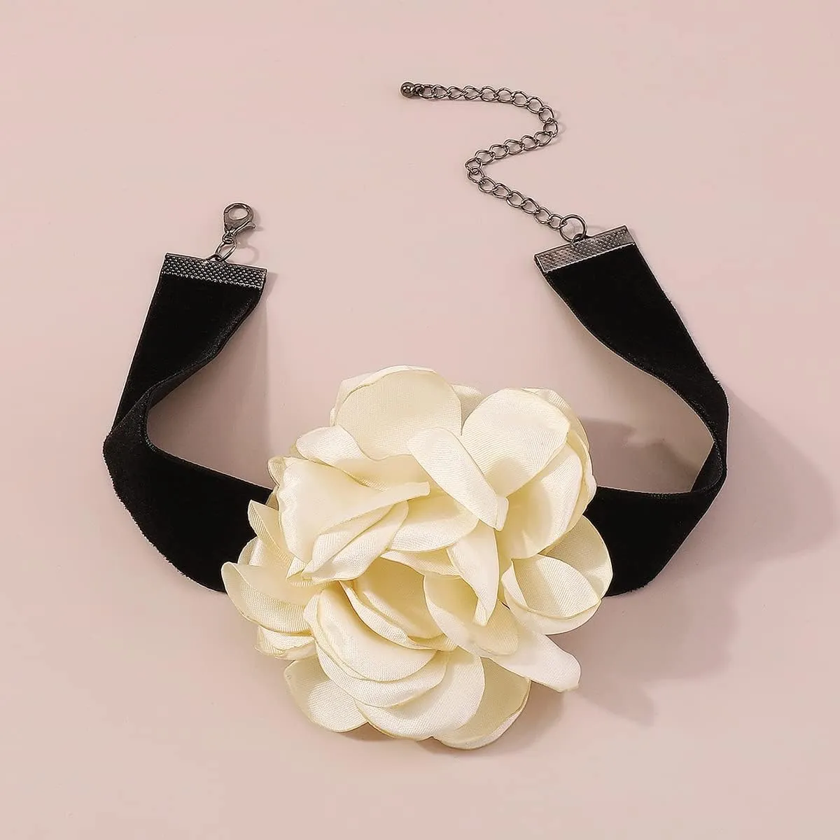 Rose Black Velvet Floral Choker Necklace - Camellia Daisy Rosette - Spring Summer Flower Jewelry